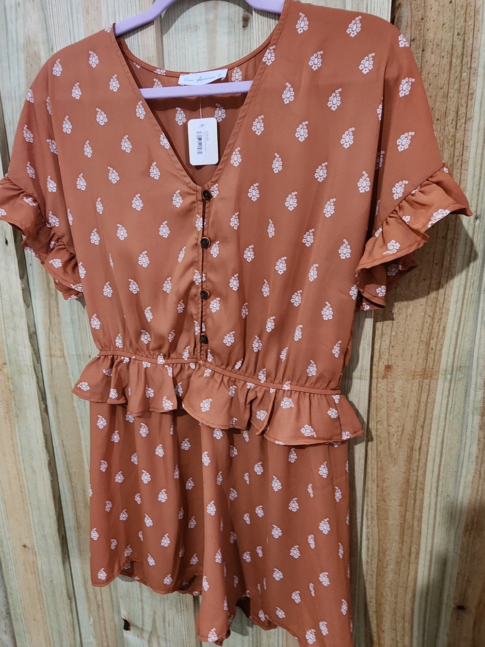 Ces Femme Rust Mini (Romper) with White Floral Print. (Rust Floral)